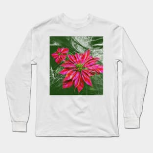 Abstract vibrant red poinsettia on green texture Long Sleeve T-Shirt